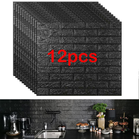 12 Uds. Paneles de espuma de ladrillo pegatinas de pared 3D autoadhesivas DIY papel tapiz de piedra en relieve decoración del hogar sala de estar decoración de la cocina ► Foto 1/6