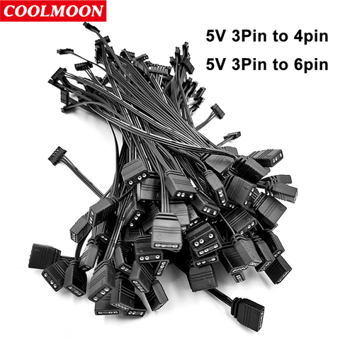 Coolmoon-Cable adaptador para controlador de ventilador, 5V ARGB, 3 pines a 4 pines pequeños, Cable convertidor de 6 pines solo para ventiladores de refrigeración Coolmoon, radiador, 1 unidad ► Foto 1/6