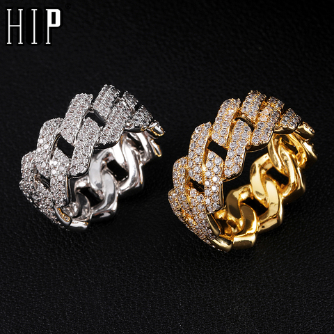 Anillo de circonia cúbica estilo Hip Hop para hombre y mujer, sortija ostentosa, Color dorado, estilo cubano ► Foto 1/6