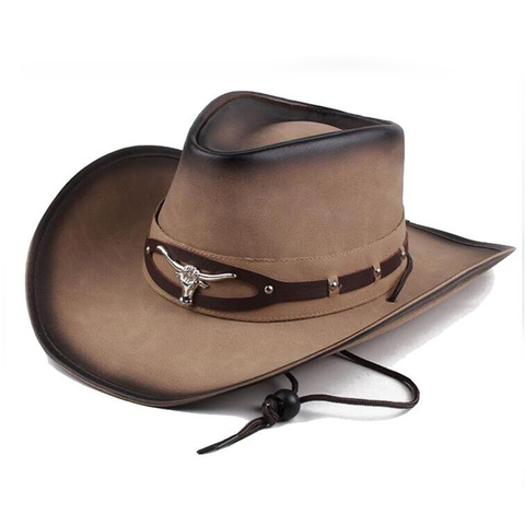 Sombreros de vaquero de estilo occidental para Hombre y mujer, Sombrero de cuero auténtico, estilo Jazz, unisex ► Foto 1/6