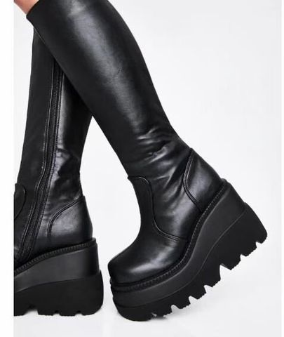 Nuevo señoras botas con plataforma alta moda cremallera de tacón alto botas de las mujeres cuñas zapatos de mujer zapatos casuales botas tacones de talla grande 35-43 ► Foto 1/5