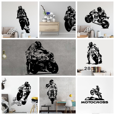 Calcomanía de pared grande para motocicleta, adhesivo de vinilo GP para Conductor de carreras para niños, dormitorio, garaje, sala de juegos, accesorios de decoración para habitaciones, 58 ► Foto 1/6