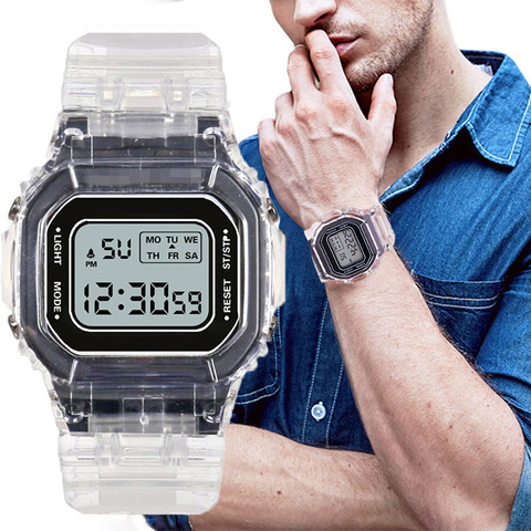 Relojes de acrílico LED con alarma y fecha Digital para hombre, pulsera deportiva impermeable, electrónica, informal, para negocios ► Foto 1/6