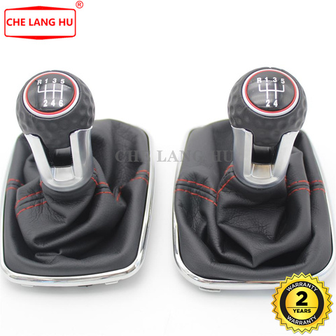 Para VW Golf 4 GTI GTD 1998, 1999, 2000, 2001, 2002, 2003, 2004, 2005 perilla de palanca de cambios de coche con cuero negro hilo rojo 5 /6/12mm ► Foto 1/6