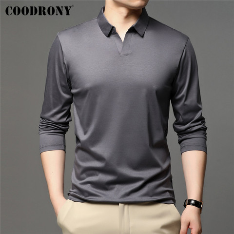 COODRONY-Polo de manga larga con cuello a la moda para hombre, Camiseta de algodón suave 100% de alta calidad, novedad de primavera y otoño, C5047 ► Foto 1/6