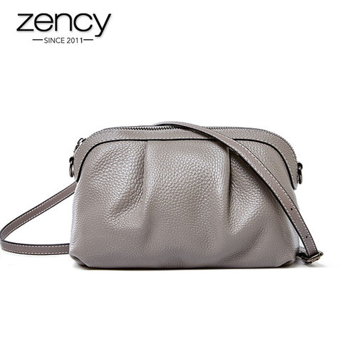 Zency-bandolera pequeña de piel auténtica para mujer, bolso bandolera informal de uso diario, color negro y gris, 100% ► Foto 1/6