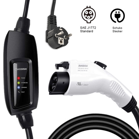 ¡J1772 EVSE entrada ev macho Duosida Nivel 2 EV cargador 16A Tipo 1 schuko 5 m cable para coche eléctrico de carga de modo 2 macho STOCK! ► Foto 1/6