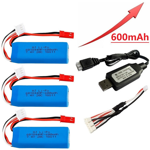 Batería Lipo de 7,4 V y 450mAh para coche de control remoto, Cargador USB para WLtoys K969 K979 K989 K999 P929 P939, piezas de coche 2s 7,4 v, 3 uds. ► Foto 1/6