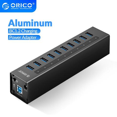 ORICO-concentrador USB 3,0 de aluminio con 10 puertos, adaptador de corriente de 12V, compatible con BC1.2, divisor USB de carga para Macbook, PC, Accesorios de escritorio ► Foto 1/6