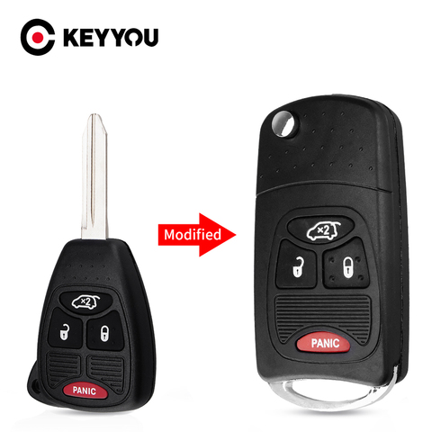 KEYYOU-carcasa de mando a distancia modificada para Chrysler, Dodge, Jeep, Avenger, Nitro Fob, 4 botones, funda de llave abatible para coche ► Foto 1/6