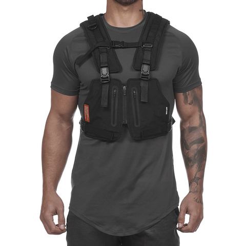 Chaleco táctico de estilo Hip Hop para hombre, ropa nueva, aparejo para el pecho, bolsa de teléfono, a la moda, con bolsillos ► Foto 1/5