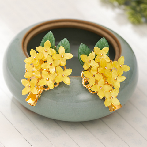 FORSEVEN-Pinza de pelo con forma de Osmanthus para niña, horquillas decorativas, accesorios de joyas para el pelo JL, color amarillo ► Foto 1/6