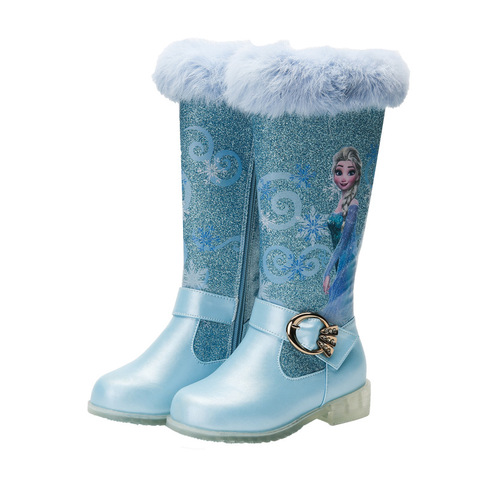 Botas de tacón alto para niña, botines de princesa Elsa a la moda con forro polar, diseño cálido, para nieve, para invierno ► Foto 1/6