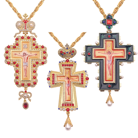 Colgantes de la cruz de Jesús, colgante de la cruz Pectoral, crucifijo de la Iglesia religiosa, arte bizantino, tradición religiosa, Santa Cruz para curas ► Foto 1/6