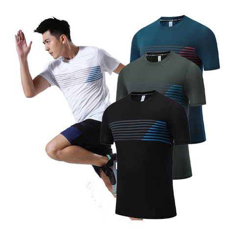 Camisas de marca deportiva para hombre, Top transpirable, elástico, de secado rápido, Manga corta a rayas, entrenamiento de moda, camisetas de correr 2022 ► Foto 1/6