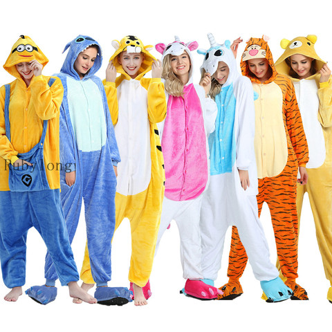 Kigurumi, Pijamas para adultos, ropa de dormir de franela para mujeres, Unisex, juegos de Pijamas de animales de dibujos animados con puntadas de Unicornio, pijama con capucha ► Foto 1/6