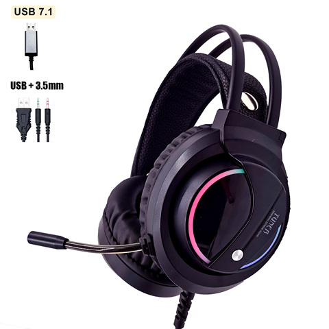 Auriculares con micrófono para videojuegos y música cascos con cable USB 7,1 y 3,5mm, con luz trasera RGB y alta calidad ► Foto 1/6