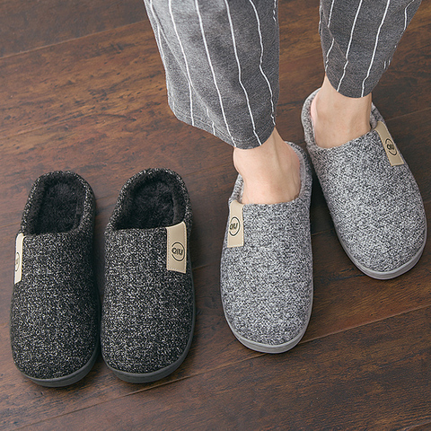 Pantuflas cálidas para invierno para hombre, pantuflas de felpa antideslizantes de algodón de Color sólido para interiores ► Foto 1/6