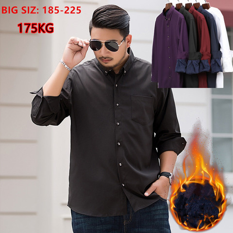 2022 invierno de los Hombres Calientes camisa blanca de manga larga de lana de alta calidad Formal para hombre Camisas Regular Fit 8XL 9XL 10XL de talla grande blusa ► Foto 1/6