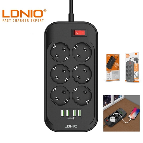 LDNIO-cargador de teléfono 4 USB, múltiples enchufes de alimentación, 6 EU, potencia de salida, tira de cargadores para el hogar/restaurante, carga de teléfono móvil ► Foto 1/6