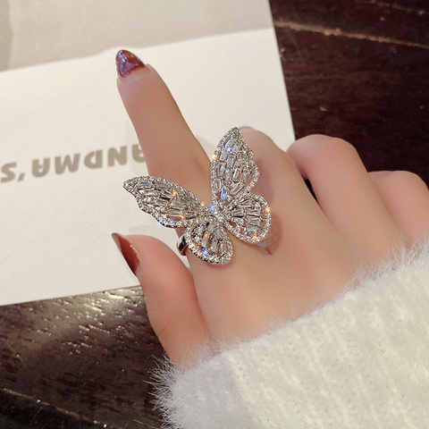 Anillo de mariposa de circón con incrustaciones de cobre para mujer, sortija brillante de lujo para fiesta de cóctel, nuevo diseño ► Foto 1/6