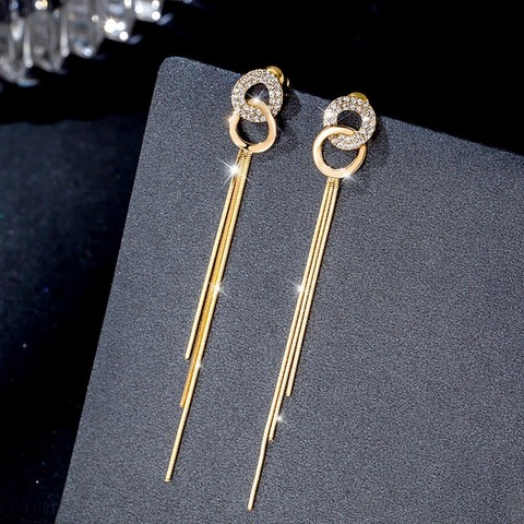 Pendientes sencillos de doble círculo con borlas para mujer, joya CZ elegante, colgante de moda para fiesta, boda, joyería coreana, aretes 2022 ► Foto 1/6