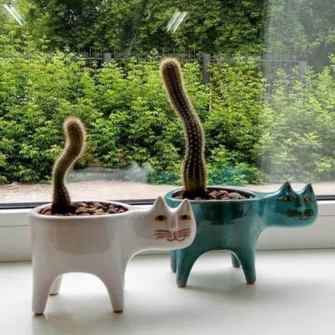 Macetas de cerámica con forma de gato para jardín, contenedor de plantas suculentas, adornos de animales de dibujos animados para escritorio, 15x9 Cm ► Foto 1/6