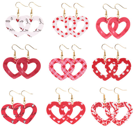 Pendientes colgantes de corazón de amor para mujer, aretes huecos de cuero Pu, regalo de San Valentín, venta al por mayor ► Foto 1/6