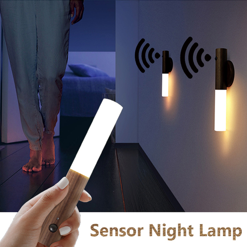 2022 LED Sensor infrarrojo Sensor fotosensible luz nocturna inalámbrico USB recargable lámpara de noche para armario para habitación lámpara de pared ► Foto 1/6