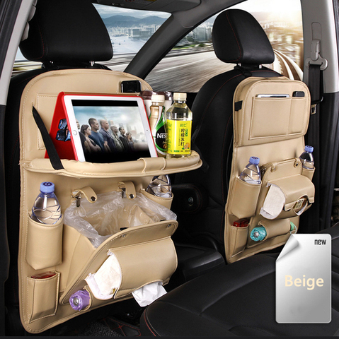 Bolsa trasera de fibra de carbono para asiento de coche organizador de almacenamiento de cuero de Pu de viaje multifunción de bolsillo ► Foto 1/6