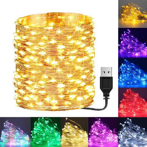 Guirnalda de luces LED con cable de cobre y plata para Navidad, iluminación de fiesta, boda y vacaciones, resistente al agua, USB, 5M, 10M ► Foto 1/6