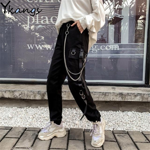 Pantalones Cargo Harajuku con cadena y bolsillos hombre y Pantalón tobillero de cintura alta, estilo Safari, Hip-hop, ropa de calle, nuevo - Historial de precios y revisión | Vendedor de