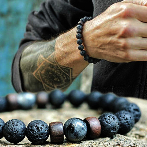 Pulsera de piedra de Lava con cuentas de piedra lunar Natural para hombre, brazalete de Buda tibetano, pulseras difusoras de Chakra, regalos de joyería ► Foto 1/6