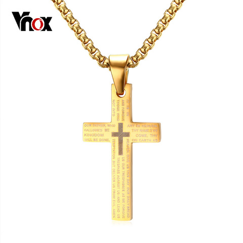 Vnox clásico colgantes de cruz y collares para hombres grabado rezo de Biblia de acero inoxidable joyería 24 
