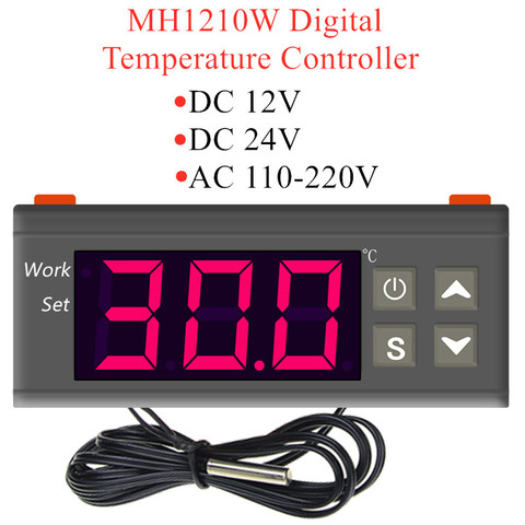 Controlador de temperatura MH1210W DC12V DC24V, termómetro de AC110-220V, termostato termorregulador-50 ~ 110 C, Sensor NTC para incubadora ► Foto 1/6