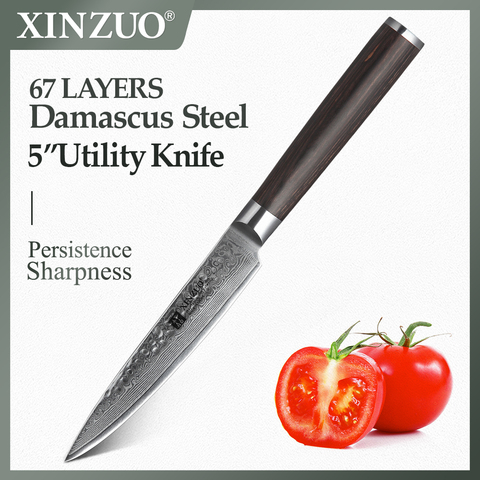 XINZUO-cuchillo de cocina de acero damasco VG10 japonés de 67 capas, 5 pulgadas, pelador de acero inoxidable, cuchillo de fruta, mango de pakkawood ► Foto 1/6