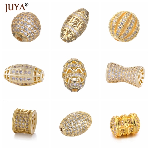 JUYA-Cuentas de cobre hechas a mano, Micro pavé de Metal de lujo, accesorios de cuentas de circón para pulsera, abalorios, suministros de joyería ► Foto 1/6