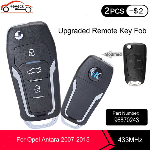 Keyecu actualizado Flip mando a distancia de coche 2/ 3 botón opcional de 433MHz ID46 Chip para Opel Antara 2007-2015 HU46 hoja PN: 96870243 ► Foto 1/4