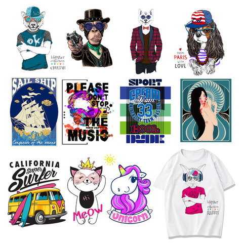 Lindo unicornio de hierro en parches las transferencias de calor Animal perro Lobo parche adhesivo para ropa camiseta DIY tarjetas apliques F ► Foto 1/6