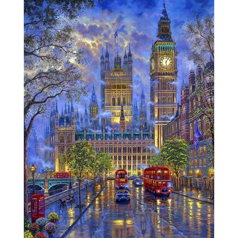 Pintura por números al óleo del Big Ben de Londres, pintura acrílica por números, cuadro de paisaje para colorear, arte de decoración del hogar ► Foto 1/6