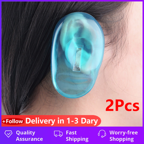 Silicona transparente funda de oído protector para tinte de pelo proteger salón 2 uds Color azul ► Foto 1/5