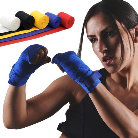 boxeo 2 uds. De algodón vendaje para boxeo longitud de apoyo 2,5 M Anchura 5cm para Karate MMA Wushu lucha Sanda entrenamiento correas de muñeca guantes de mano ► Foto 1/6