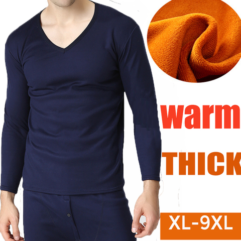 Más tamaño XL-9XL 2017 Otoño Invierno hombre espesar ropa interior térmica hombres long Johns terciopelo caliente suave trajes Camisa + Pantalones 2 unidades Set ► Foto 1/6