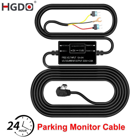 HGDO cámara de salpicadero Kit de cableado Mini Puerto USB DC 12/24V a 5V cargador de coche de Cable 24H Monitor de aparcamiento cable Buck línea para coche DVR GPS ► Foto 1/6