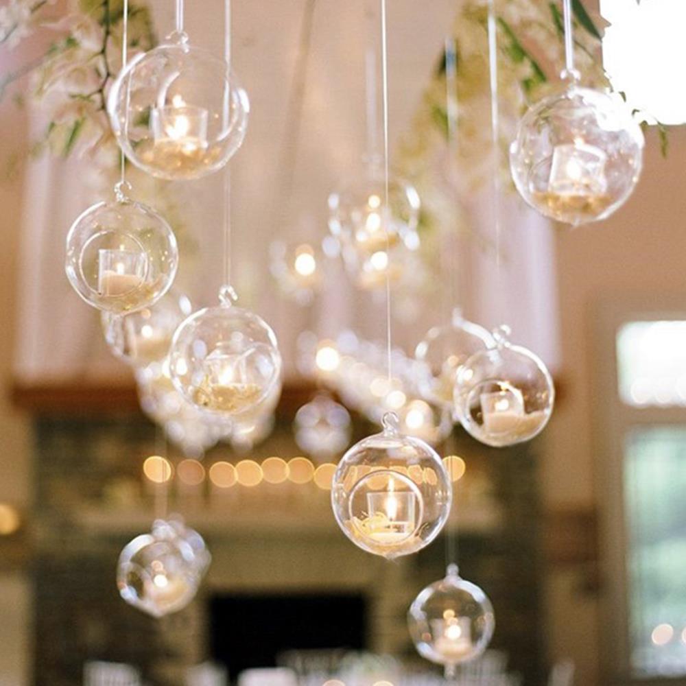 Candelabro de cristal con forma de globo, soporte de luz de té, vela colgante de estilo suculento, decoración redonda para el hogar, florero claro, boda romántica ► Foto 1/6