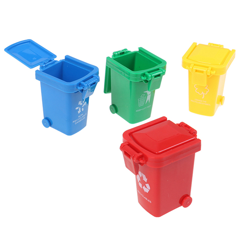 Nuevo 4 unids/set Mini basura juguete camión de basura latas en la acera del vehículo Bin juguetes chico simulación muebles de juguete para regalo ► Foto 1/6