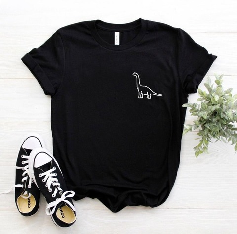 Camiseta de mujer con estampado de bolsillo de dinosaurio algodón Casual Hipster divertida camiseta para mujer Top camiseta Tumblr Drop Ship BA-36 ► Foto 1/6