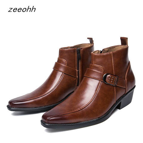 Botas de estilo Retro para hombre, nuevo británico, deportivas para motocicleta, zapatos de trabajo informales de otoño, calzado de tacón alto Oxford con hebilla a la moda, color negro y marrón ► Foto 1/6