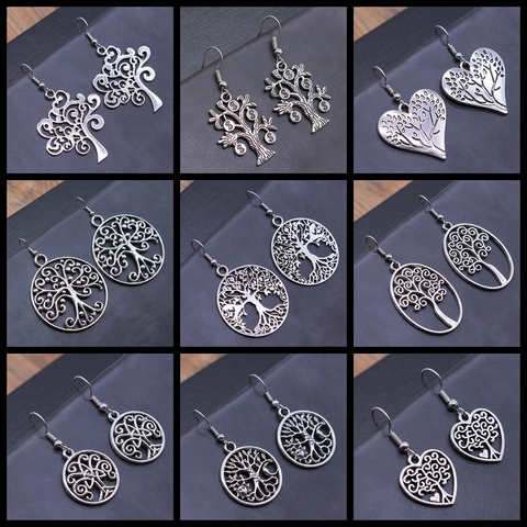 Pendientes de árbol para mujer, aretes colgantes redondos de árbol, joyería de moda para mujer, regalo para mujer ► Foto 1/1