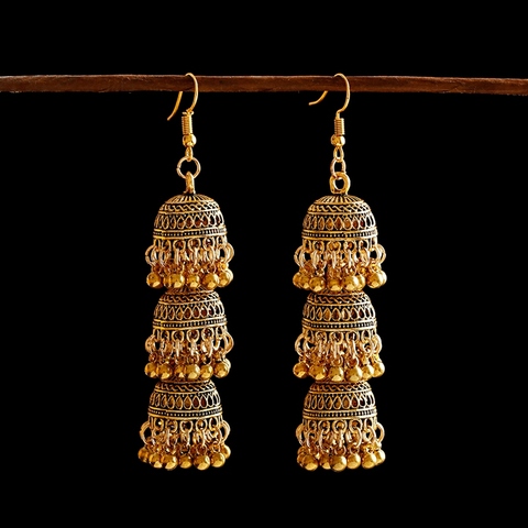 Retro indio Bollywood Kung dan Jhumka Jhumki pendientes de tres capas de gota para las mujeres Boho etnia gitana moda boda joyería ► Foto 1/6